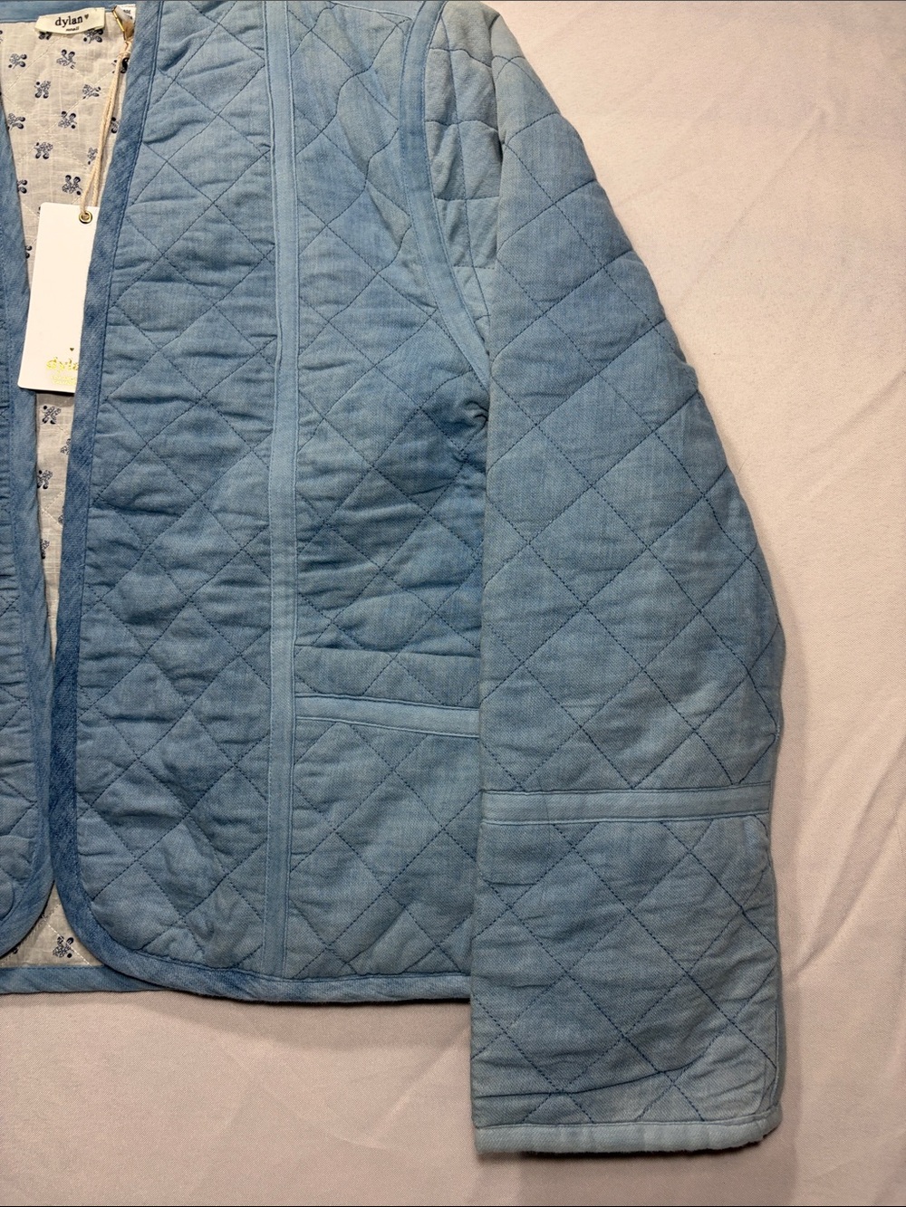 dylan Light Blue Quilted Open-Front Reversible Jacket - Picture 4 of 15